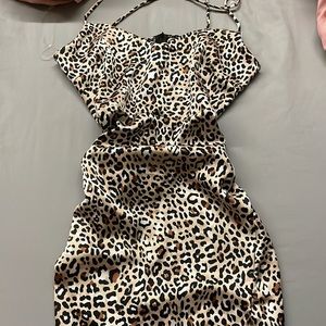 Silk leopard print slip dress